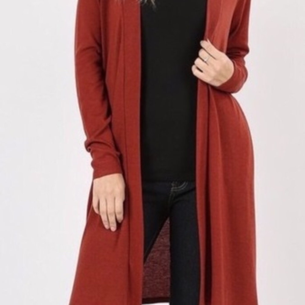 New Women's Rust Orange Long Cardigan w/Pockets - Picture 2 of 7